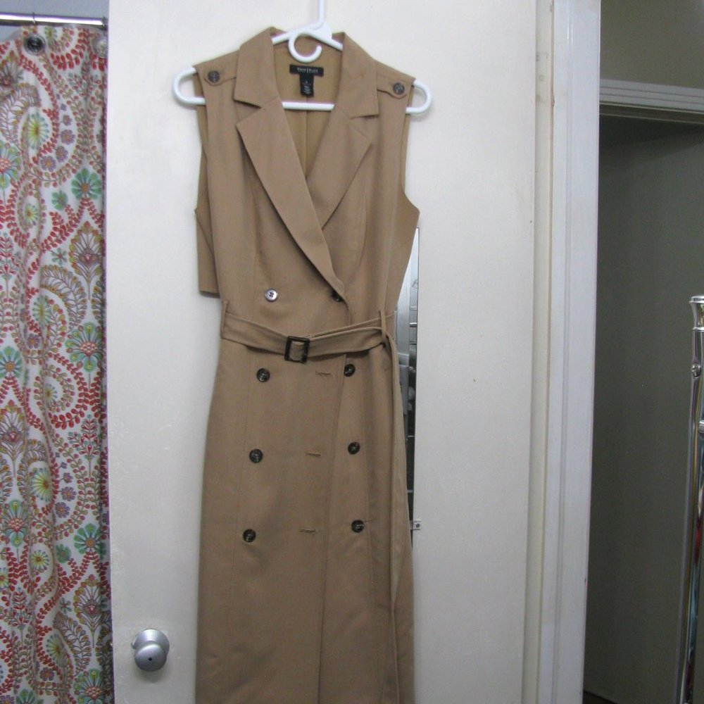 White House/Black Market Sleeveless Trench Vest Dress Jacket Tan size 10